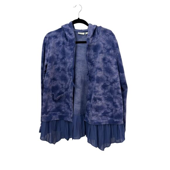 LOGO Lounge Sweaters - Logo by Lori Goldstein Open Front Top Cardigan Hooded Light Flowy Purple Ruffle
